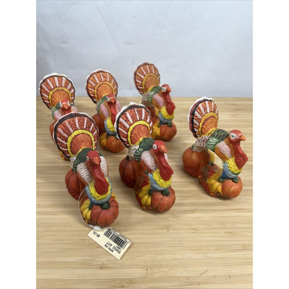Vintage Thanksgiving Turkey Napkin Rings Set‎ of 6 Fall Harvest Table Decor
